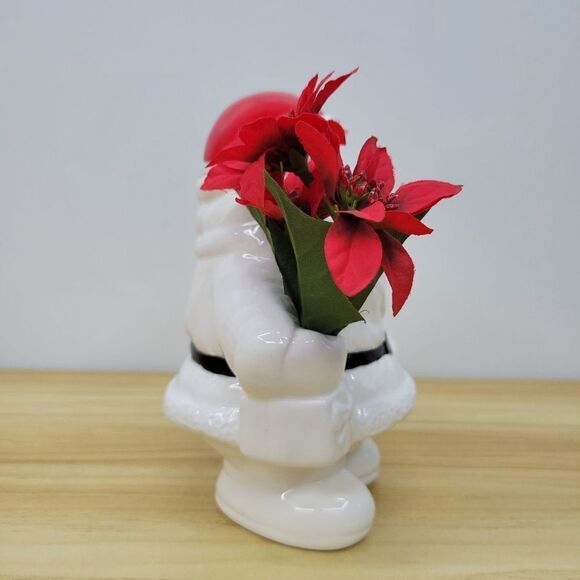 Vintage Christmas Santa Claus Vase with Poinsetta Figurine Coin Bank by Russ - Picture 4 of 15